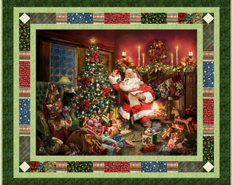 Christmas Santa Claus Quilt Fabric Panel - Holiday Sewing Material