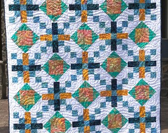 Kant-en-klare plaid of bedquilt van batikstof voor interieurdecoratie met zeedieren-motieven