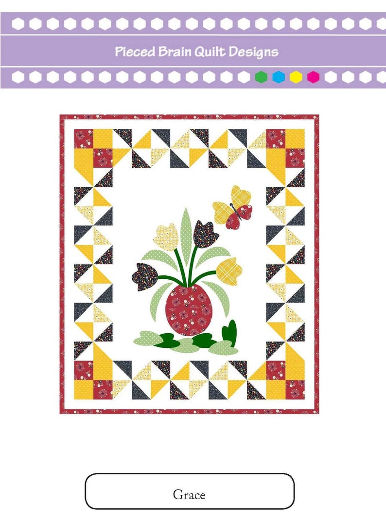 Applique Quilt Pattern Modern Wall Hanging Grace Flowers Vase Butterfly