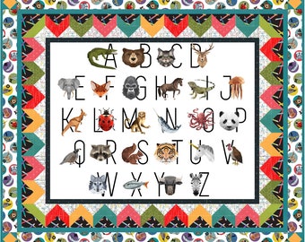 Animal Alphabet Quilt Pattern, ABC Wall Hanging, Kids Room Decor, Digital Download