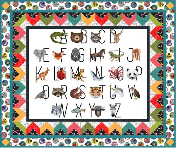 Easy Fabric Panel Quilt Kit Vintage Look Animal Alphabet Baby Quilt