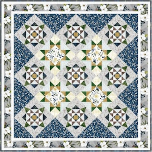 Kerstquiltpatroon scrappy moderne magnolia Verzameld in licht patchwork quilten bessen grijsblauwe witte sterren