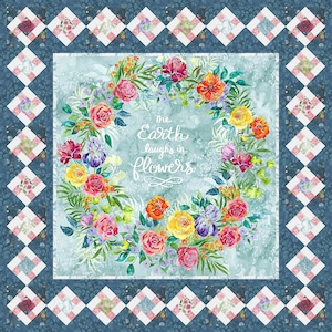 Panel quilt PATTERN only spring floral wreath for home decor with modern fabrics and quilt blocks wall hanging