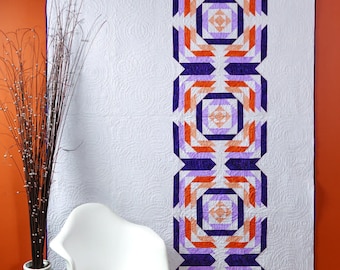 Quilt for sale Christmas Holidays gift idea handmade with modern batiks purple orange modern home decor patchwork for interior design
