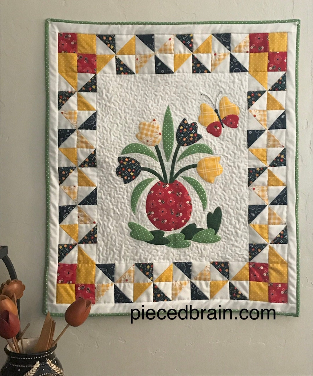 Applique Quilt Pattern Modern Wall Hanging Grace Flowers Vase Butterfly