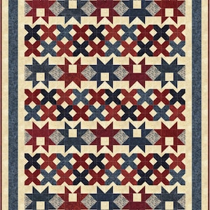 Patriotic quilt pattern scrappy flag red blue valor Woven Together PDF digital Timeless Treasures Tonga United batiks stars