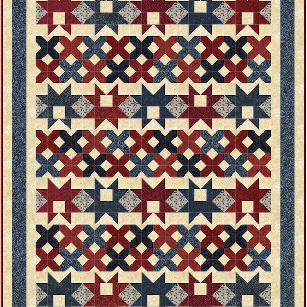 Patriotic quilt pattern scrappy flag red blue valor Woven Together PDF digital Timeless Treasures Tonga United batiks stars