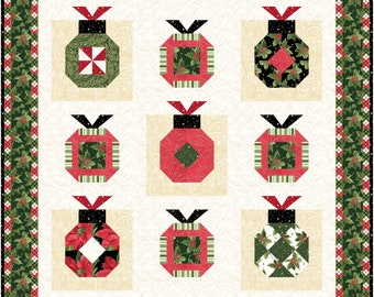Handmade Christmas Quilt: Ornament Patchwork, Holiday Home Decor (54x56)