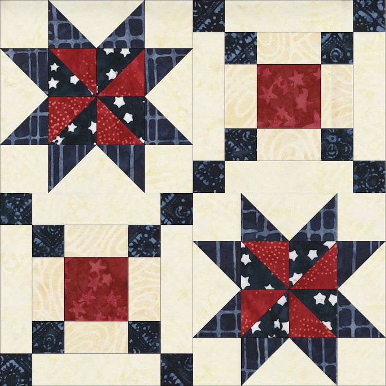 patriotic quilt pattern scrappy flag red blue fanfare fourth etsy