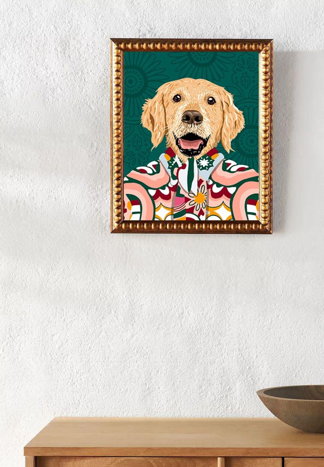 Golden Retriever Wall Art Printable – Whimsical Dog Portrait, Colorful ...