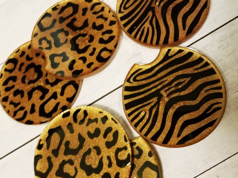 Leopard Print Car Coasters Pack of 2 Resin Coasters Animal Etsy