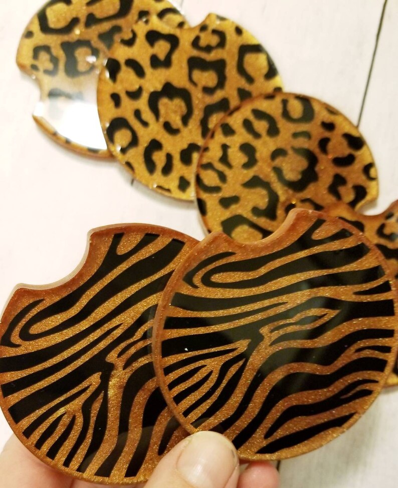 Leopard Print Car Coasters Pack of 2 Resin Coasters Animal Etsy