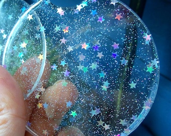 Glitter Star Confetti Resin Car Coasters, Set of 2