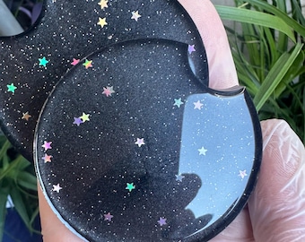 Black Galaxy Coasters || Universe Art || Car Decor || Small and Large || Glitter and Stars