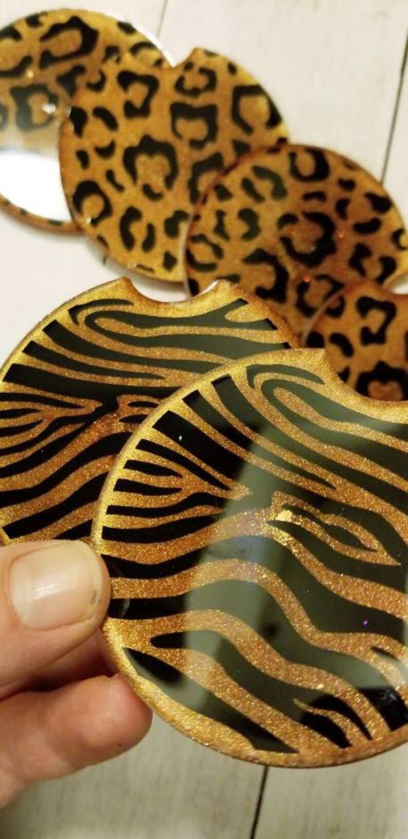 Leopard Print Car Coasters Pack of 2 Resin Coasters Animal Etsy