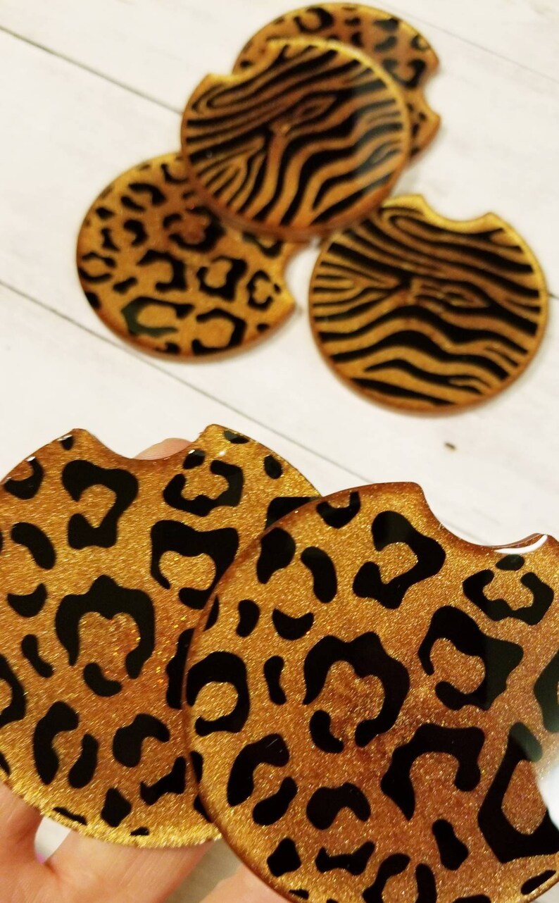 Leopard Print Car Coasters Pack of 2 Resin Coasters Animal Etsy