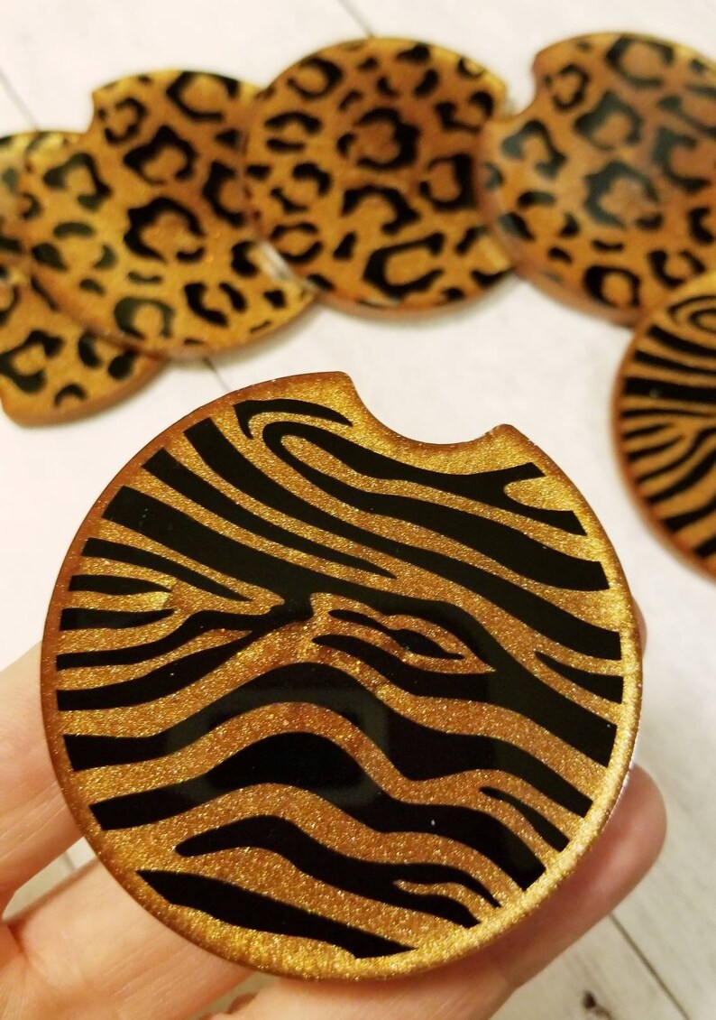 Leopard Print Car Coasters Pack of 2 Resin Coasters Animal Etsy
