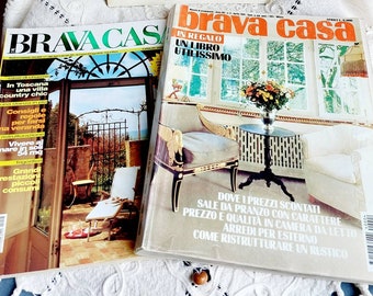 Two BRAVACASA Italian 1990s magazines of interior decoration design decor fitting-out appointments furnishings. Italian lifestyle and living