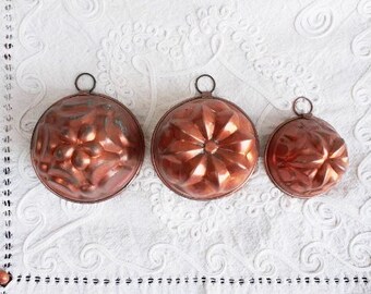 Italian Hammered Copper Molds, Kitchen Wall Decor, Set of 3