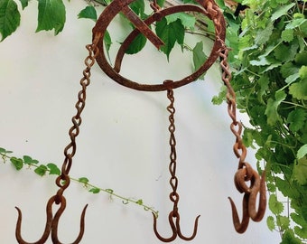 Antique Wrought Iron Hook: Rustic Industrial Decor, Well Bucket Hanger