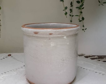 Antique Italian Terracotta Glazed Pot: Rustic Farmhouse Decor
