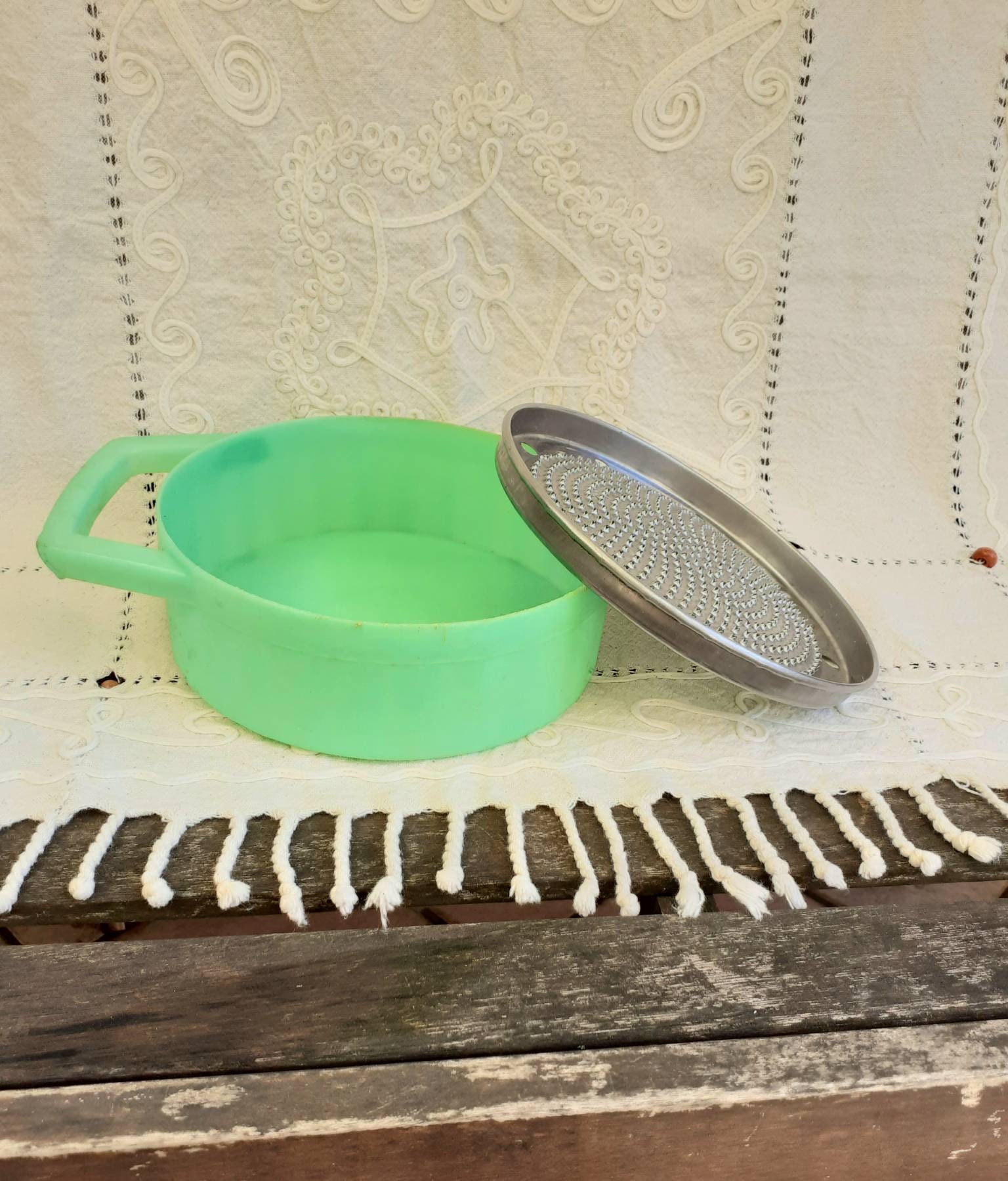 Vintage 1950s Italian Round Steel Cheese Grater Box for Parmesan