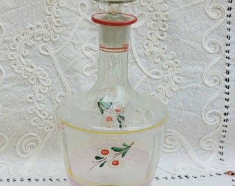 Antique Italian Hand-Blown Glass Liqueur Bottle: Floral Daisy Decor