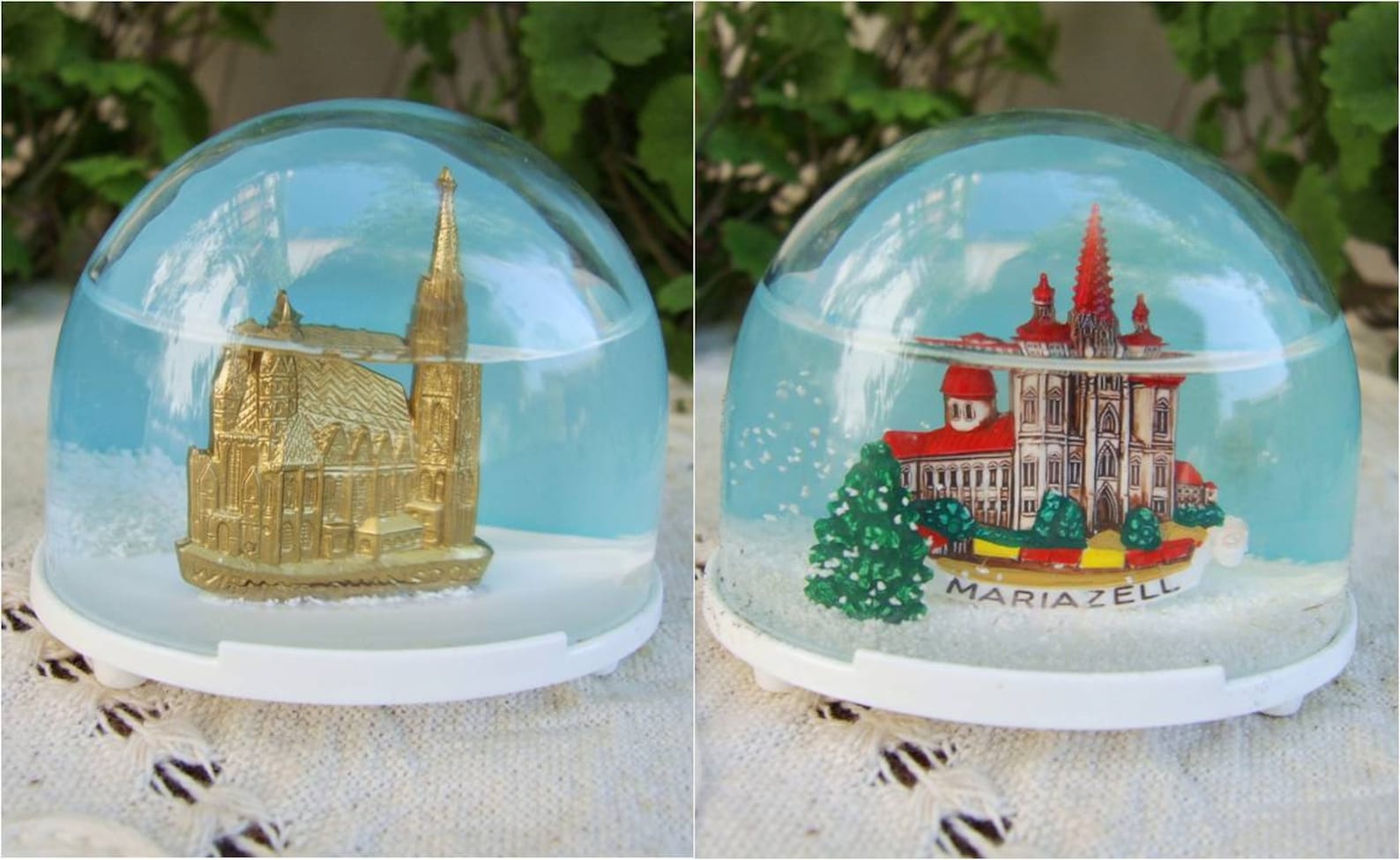 Pair of rare vintage plastic Austrian touristic snow globes Etsy