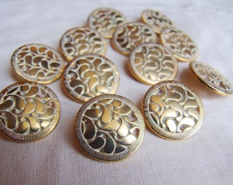 Vintage 1960s Italian Gold Metal Buttons - Set of 12