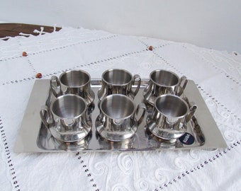 Vintage VEMI Italian Coffee Set: Stainless Steel INOX 18/10 Tray and 6 Cups