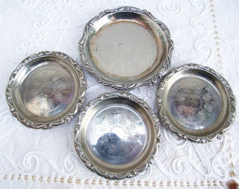 Vintage Italian Silverplated Coasters: Barware Set of 4. Signed "Silver plated EP ON STEEL"