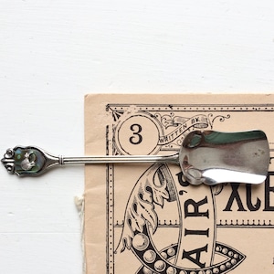 Vintage souvenir New Zealand Kiwi spoon, paua shell NZ silver sugar shovel