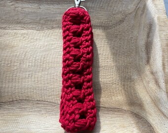 Red crocheted keychain fob