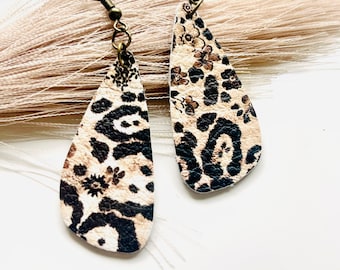Cheetah print textured leather dangle earrings