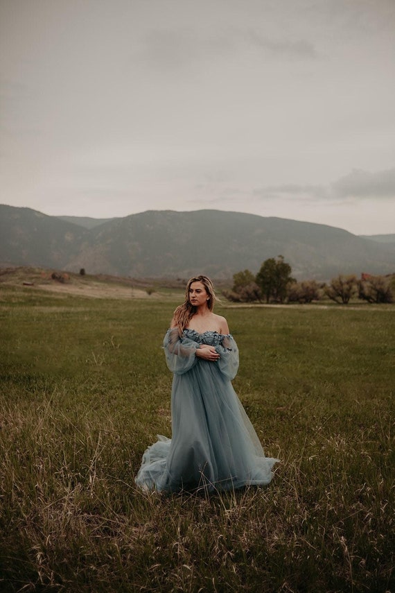 Blue Aurora | RENTAL DRESS | Photography | Engagement | Photoshoot | Corset Back | Flowers | Long Sleeves | Tulle Gown | Sizes 2-6 Blue Aurora | RENTAL DRESS | Photography | Engagement | Photoshoot | Corset Back | Flowers | Long Sleeves | Tulle Gown | Sizes 2-6