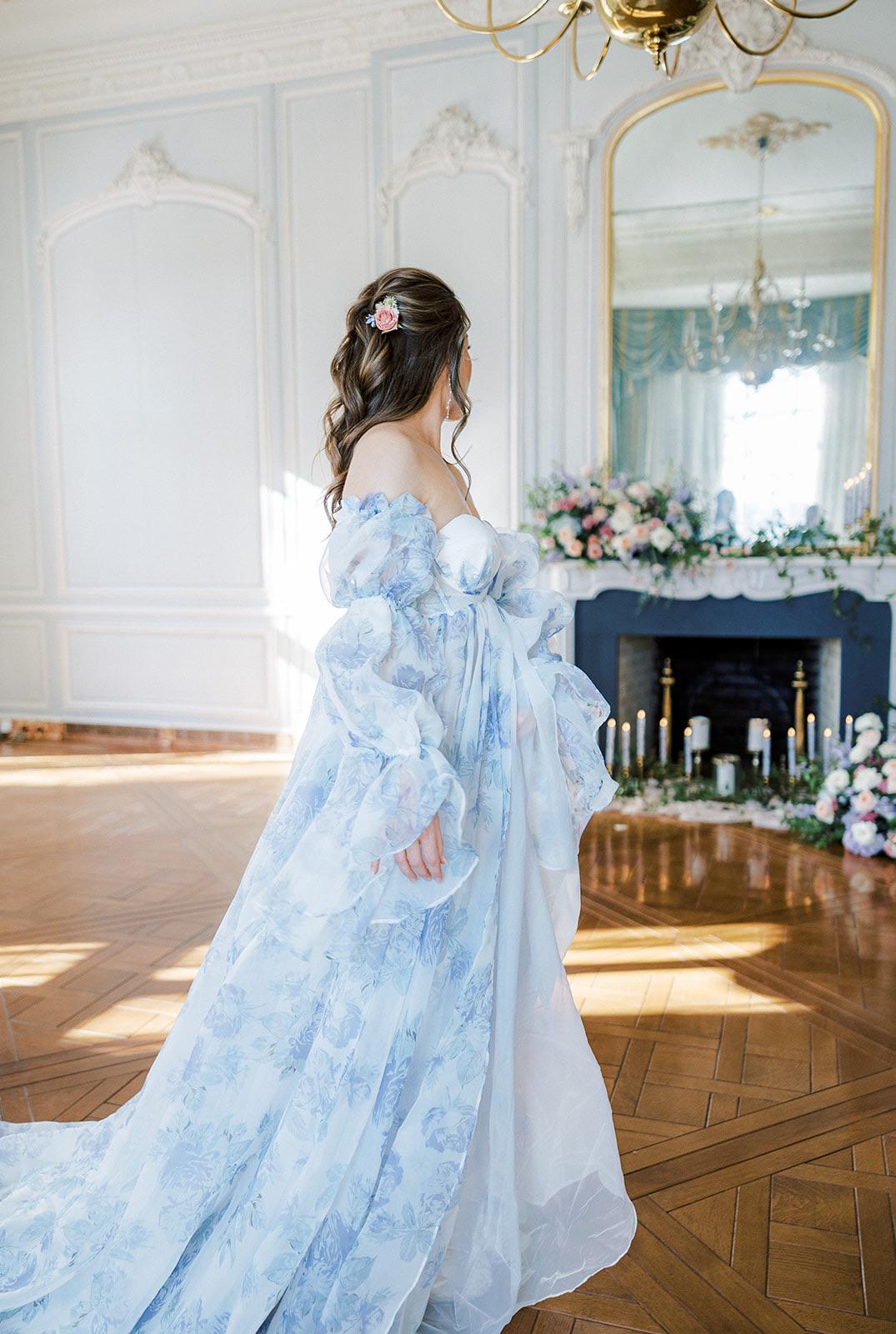 blue maternity wedding dress Primrose | RENTAL | | Engagement | Photography | Floral | Corset Back | Puffy Sleeves Coat Size:8 JP Off the shoulders baby Birthday Dresses Ruched Bardot A Line