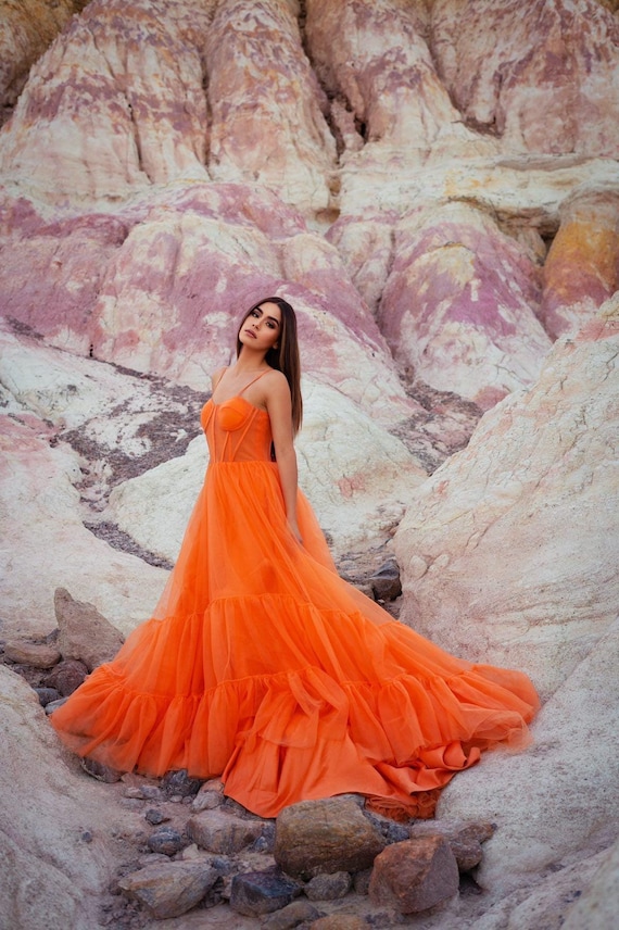 Orange Clementine | RENTAL DRESS | Engagement | Photoshoot | Photography | Fashion | Corset Back | Sizes 0-12