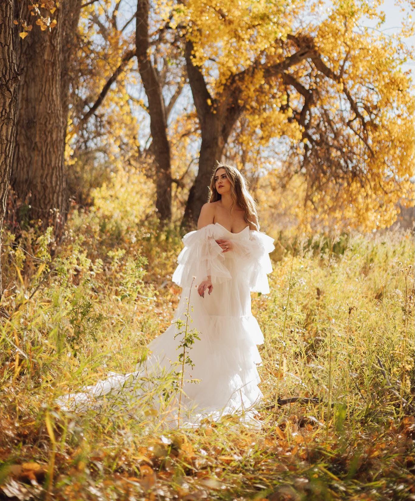 Ruffle White Tulle Engagement Dress