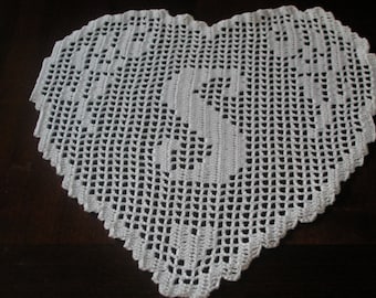 PATTERN crochet doily lace HEARTmonogram  letter  &quot;S&quot; filet , doily