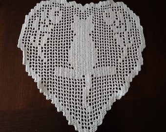 Pattern crochet doily CAT heart filet, PATTERN 407, crochet pattern filet, crochet doilies, pattern instant download PDF