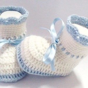 Crochet Baby Booties Pattern, crochet ribbon blue shoes, Pattern Crochet Baby shoes, Crochet Baby boy pattern, Size 0-12 months, Pattern 111