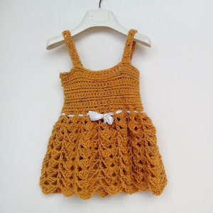 Crochet Pattern Baby Dress girl PATTERN 501 easy pattern sundress mustard Pattern Size 6 at 24 months BABY & Toddler Crochet Baby Sundress