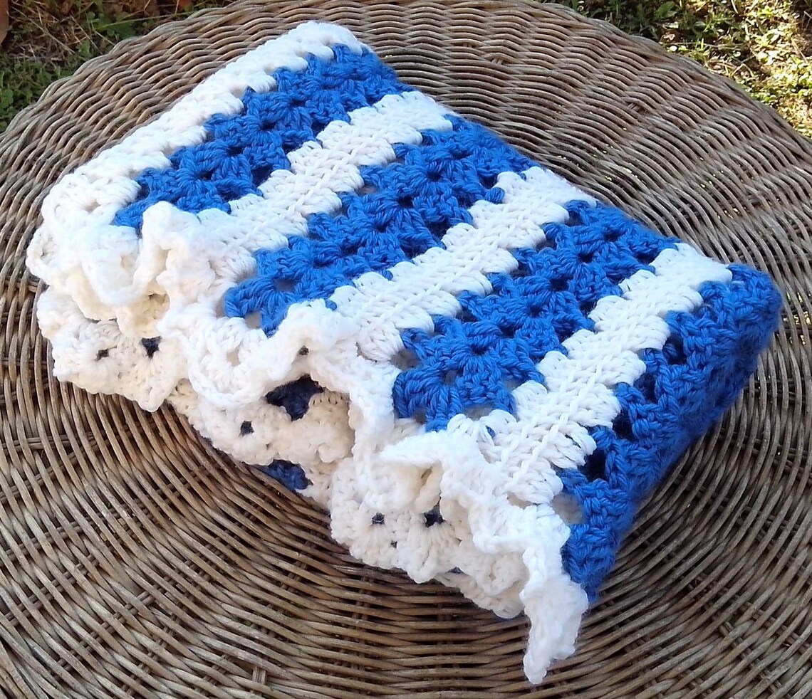 Crochet Baby Blanket Pattern Blue Edge Ruffled Tutorial Instant