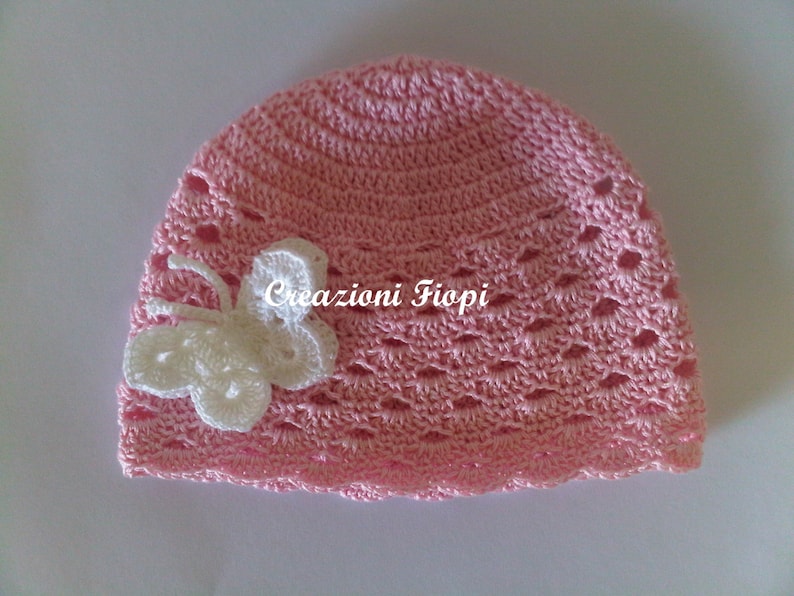 Crochet Summer Hat Baby Pattern, Crochet Hat Butterfly, Crochet Baby Girl, Crochet Hat Girl Pattern, Newborn Hat Pattern, Size 0-12 months image 1