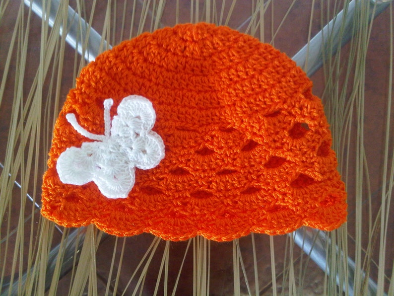 Crochet Summer Hat Baby Pattern, Crochet Hat Butterfly, Crochet Baby Girl, Crochet Hat Girl Pattern, Newborn Hat Pattern, Size 0-12 months image 6