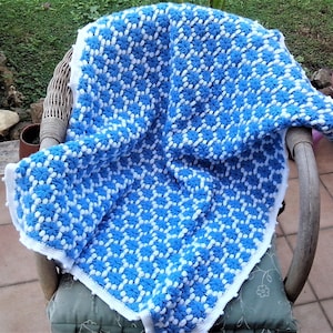 Crochet Baby Blanket PATTERN, Puff stitch FLOWERS on the Clouds blanket, PATTERN 813. Pattern pdf.