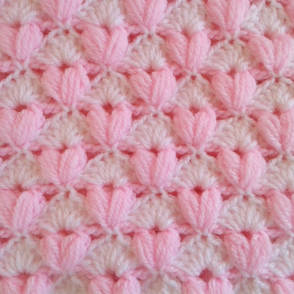 Puffy Baby Blanket Pattern, Crochet PATTERN 818, Baby Blanket Pattern, Hearts Puff stitch,  pdf, Baby girl Pattern, Modern Crochet
