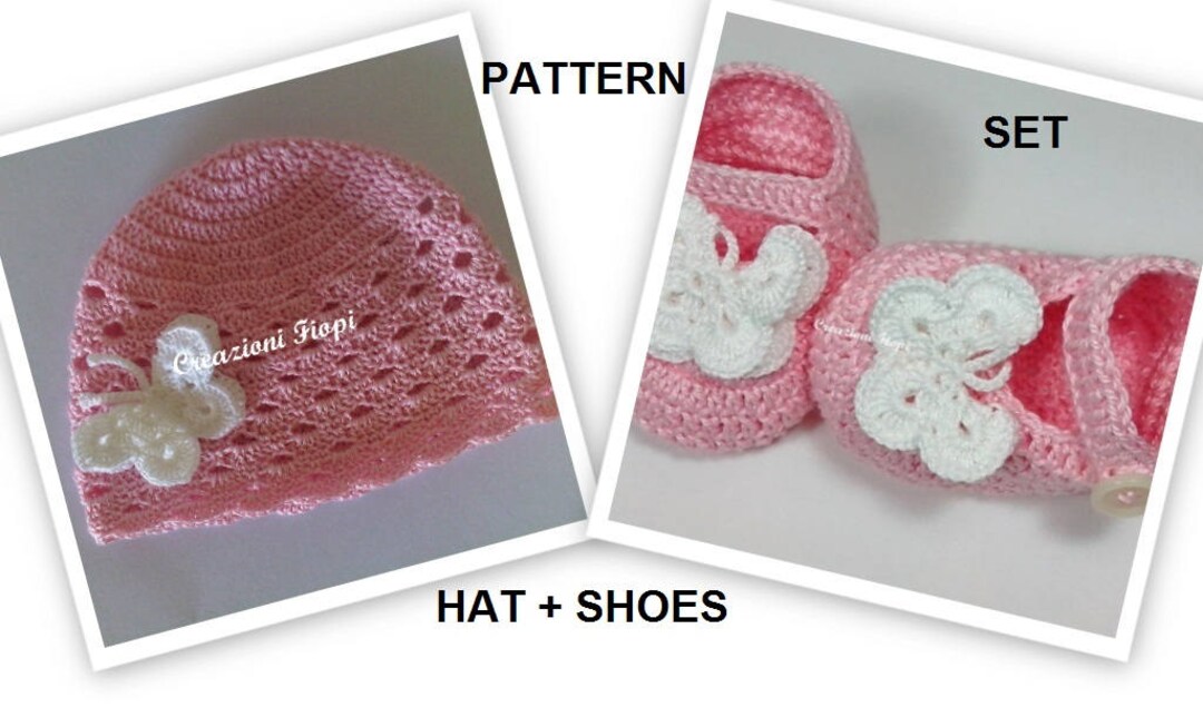 SET - Crochet PATTERN Baby Shoes + Hat, Patterns Crochet Baby Hat ...