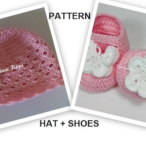 SET - Crochet PATTERN Baby Shoes + Hat, Patterns Crochet Baby Hat Beanie  Baby Girl Infant Babies Pattern Baby Cap Crochet Baby 0-12 MONTHS