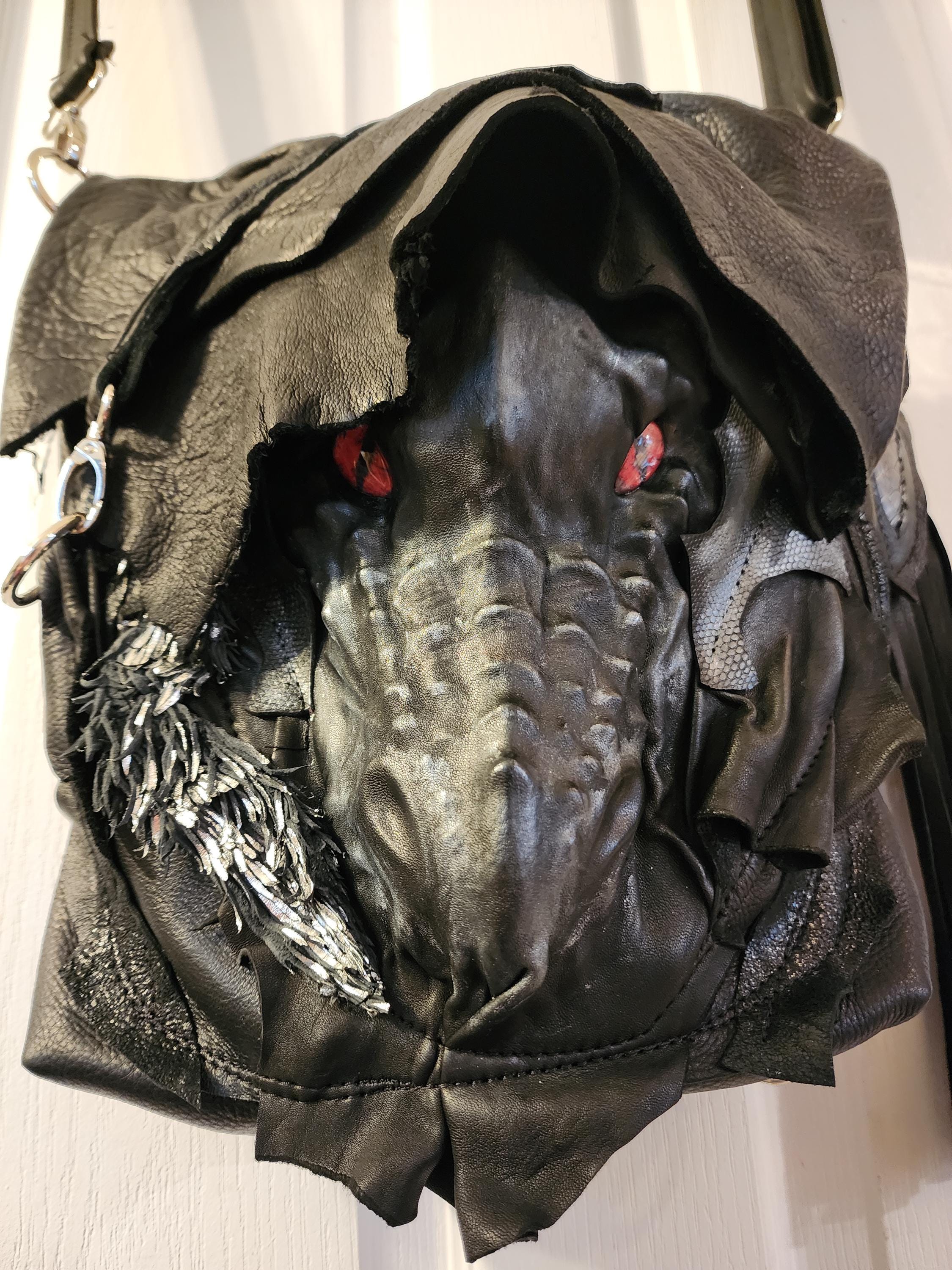 black leather dragon backpack for sale Leather Unisex Large Dragon Backpack/crossbody Walking Art Bag